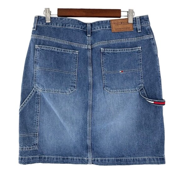 Tommy Hilfiger Vtg Y2K Logo Cargo slit Denim Jean Skirt size 10 Carpenter Mini - Picture 7 of 11